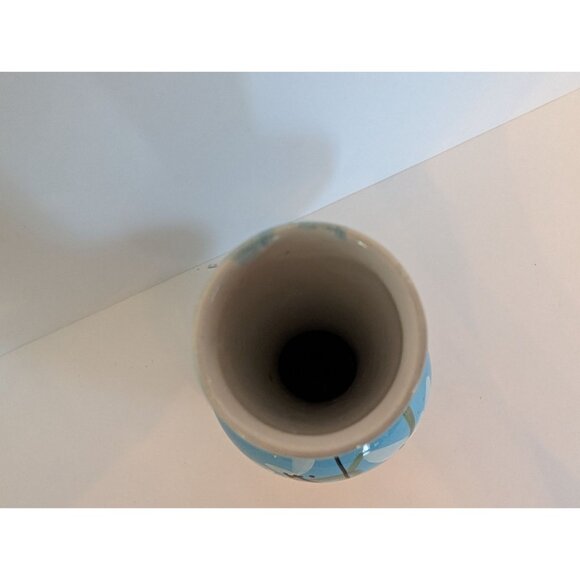 Hand-Painted Blue Ceramic Vase With Floral Design - Picture 4 of 7